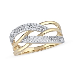 0.33 CT. T.W. Diamond Double Row Woven Crossover Ring in 14K Gold