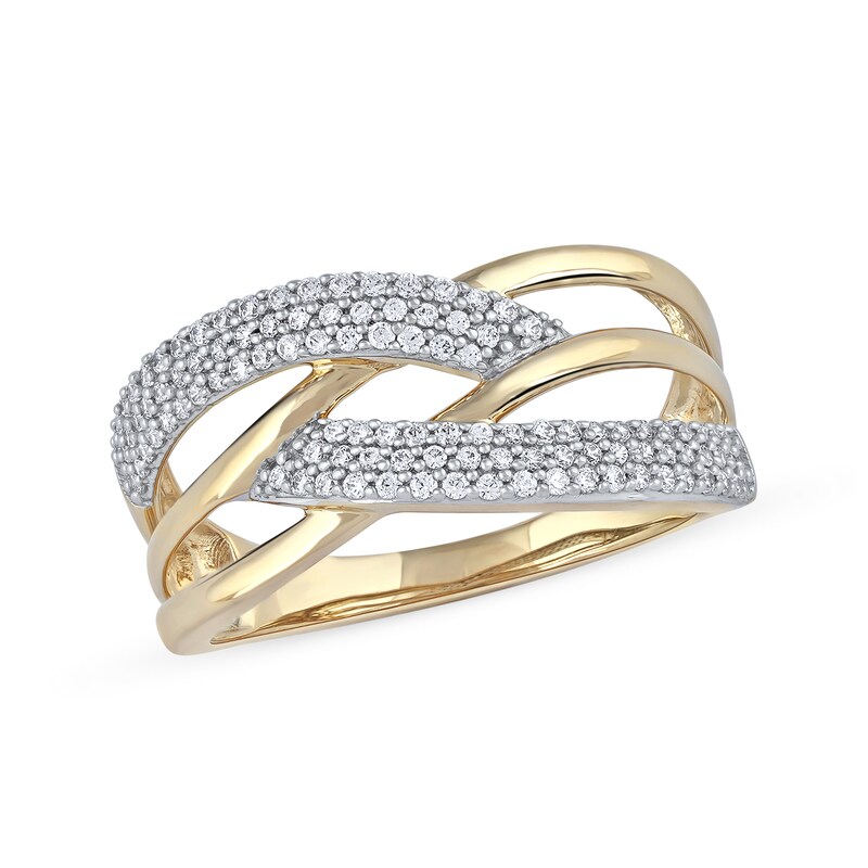 Main Image 1 of 0.33 CT. T.W. Diamond Double Row Woven Crossover Ring in 14K Gold