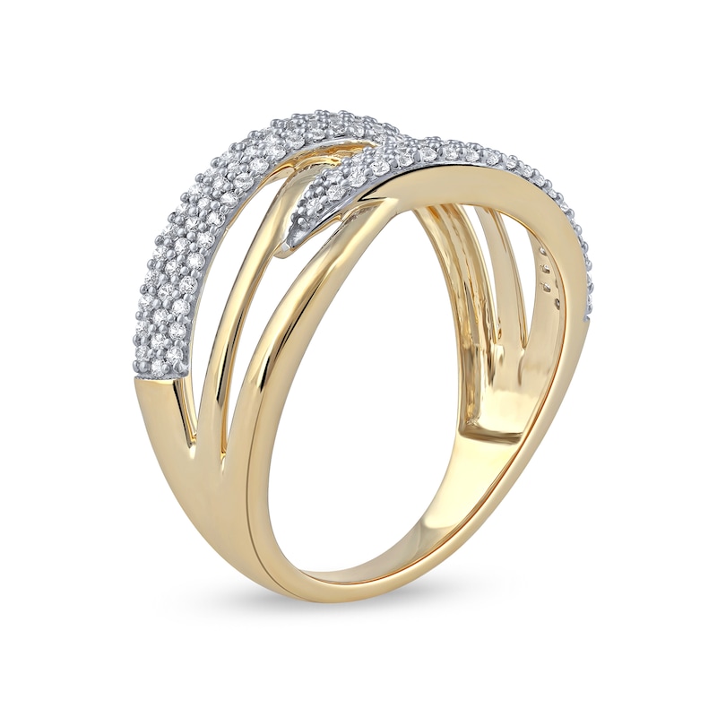 Main Image 2 of 0.33 CT. T.W. Diamond Double Row Woven Crossover Ring in 14K Gold