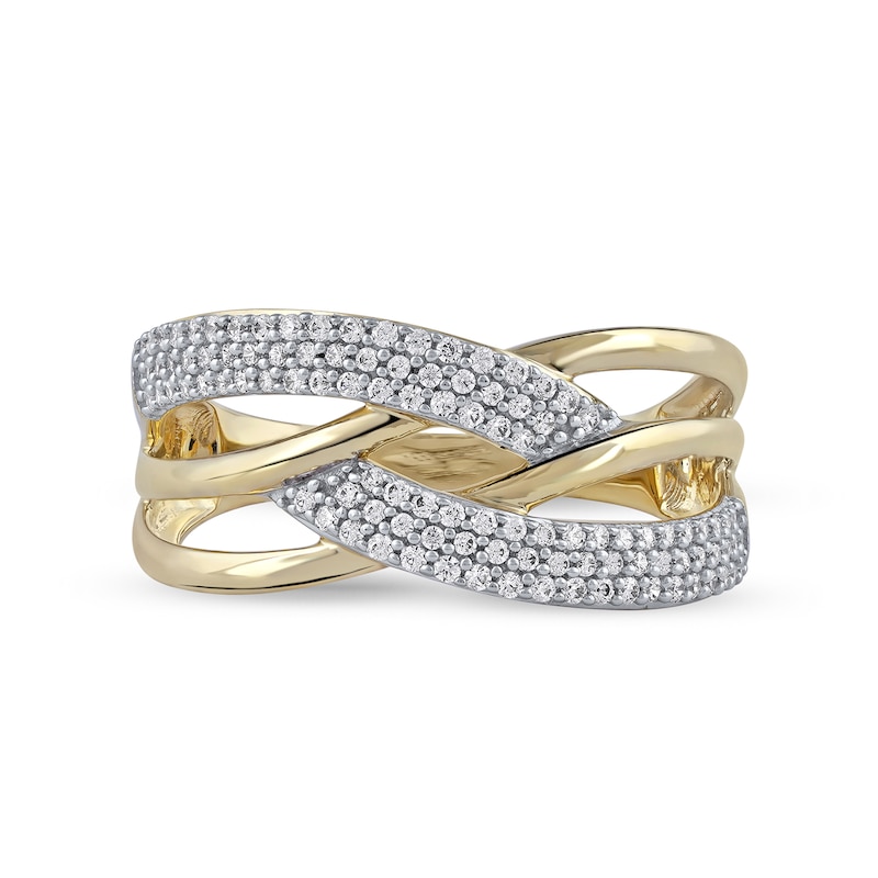 Main Image 3 of 0.33 CT. T.W. Diamond Double Row Woven Crossover Ring in 14K Gold