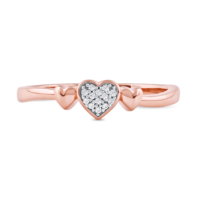 Multi-Diamond Accent Heart Trio Ring in 10K Rose Gold