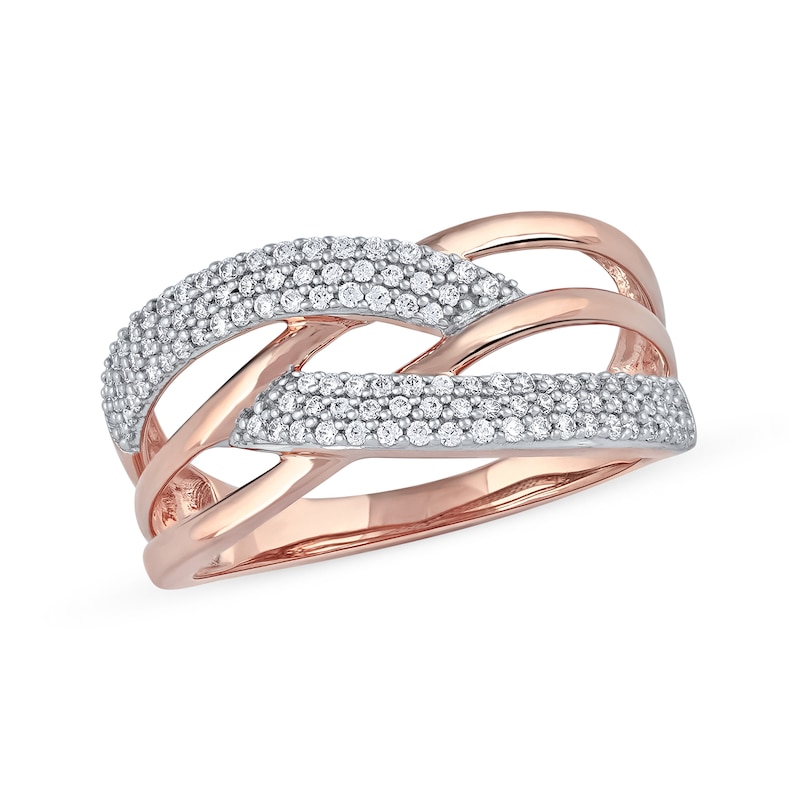 0.33 CT. T.W. Diamond Double Row Woven Crossover Ring in 14K Rose Gold