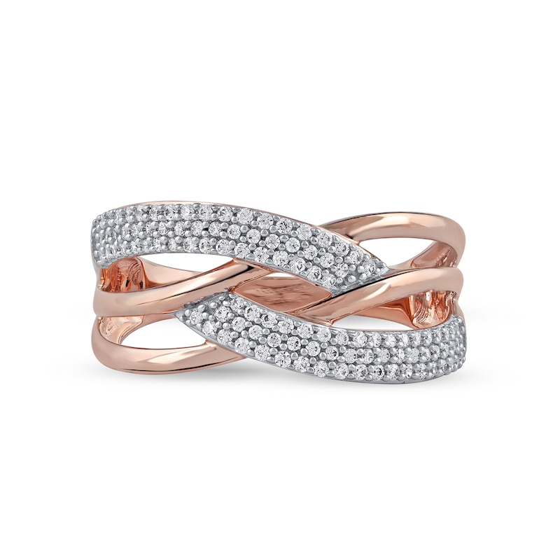 0.33 CT. T.W. Diamond Double Row Woven Crossover Ring in 14K Rose Gold