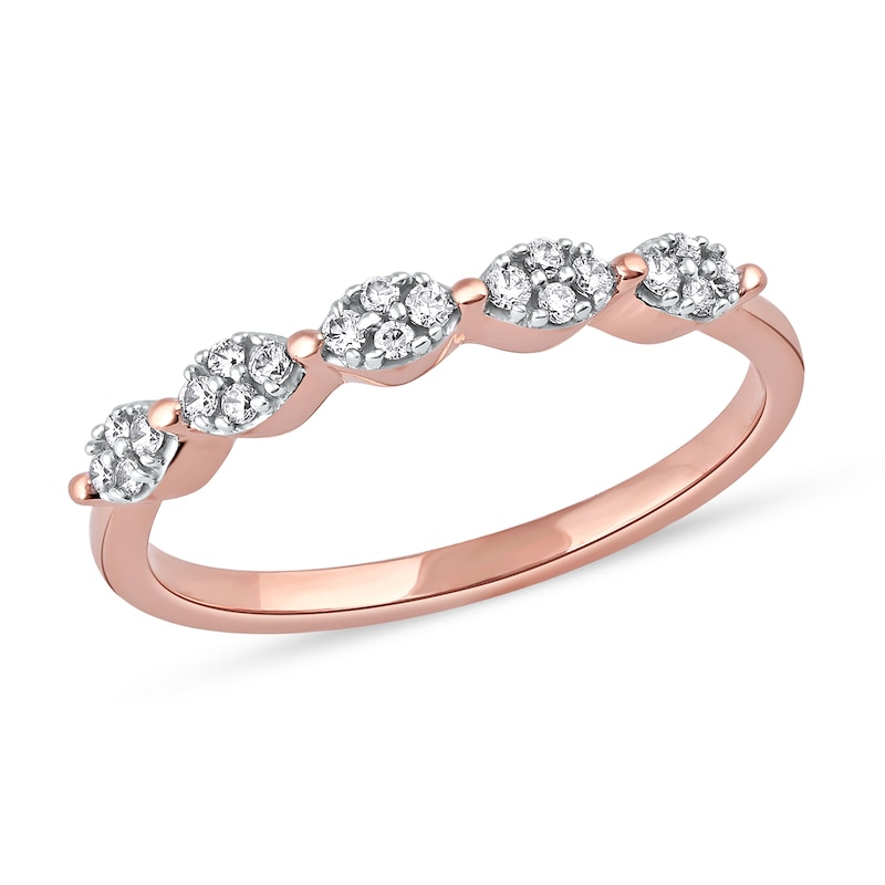 0.15 CT. T.W. Oval-Shaped Multi-Diamond Scallop Edge Stackable Band in 10K Rose Gold