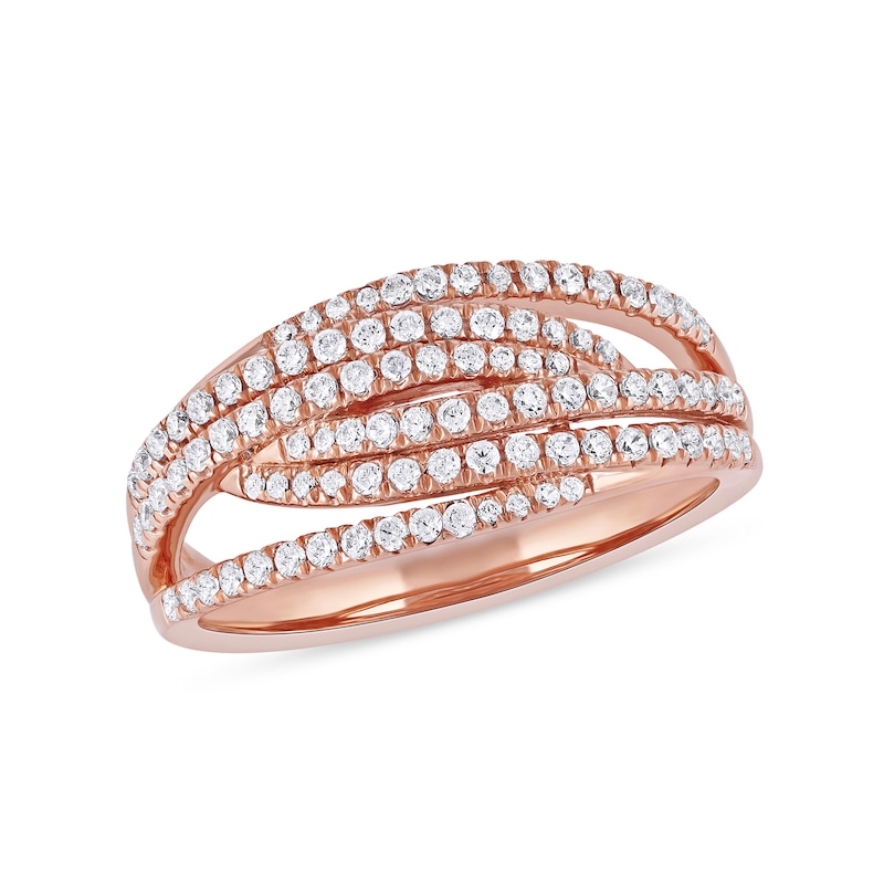 0.50 CT. T.W. Diamond Multi-Row Crossover Ring in 14K Rose Gold