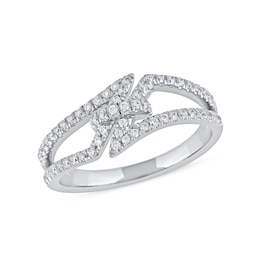 0.33 CT. T.W. Diamond Center Tie Split Shank Ring in 10K White Gold