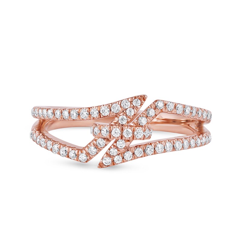 Main Image 3 of 0.33 CT. T.W. Diamond Center Tie Split Shank Ring in 10K Rose Gold