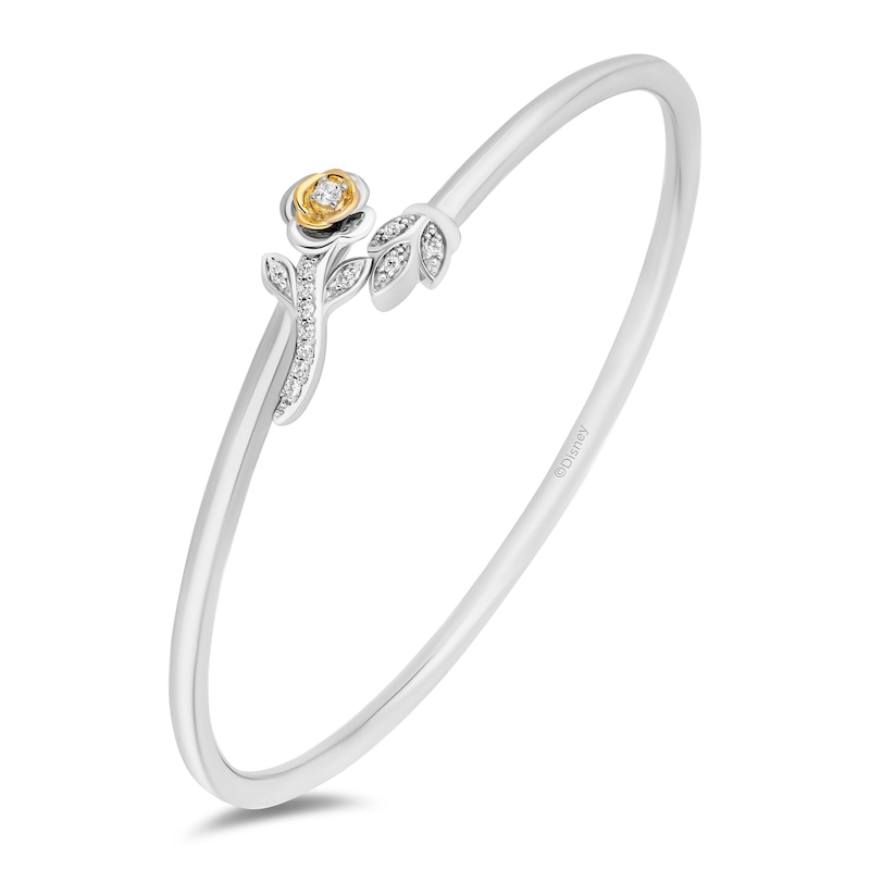 Enchanted Disney Belle 0.145 CT. T.W. Diamond Bypass Flower Bangle in Sterling Silver and 10K Gold|Peoples Jewellers