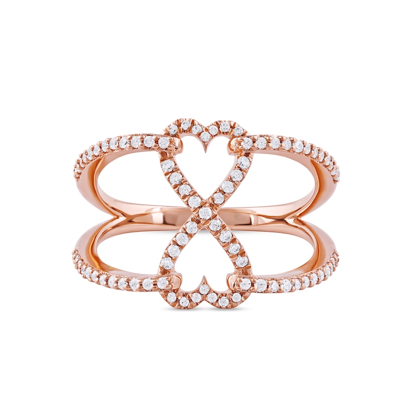 0.33 CT. T.W. Diamond Heart Infinity Open Shank Ring in 10K Rose Gold