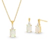 Thumbnail Image 0 of Cushion-Cut Lab-Created Opal and 0.065 CT. T.W. Diamond Stacked Pendant and Drop Earrings Set in 10K Gold