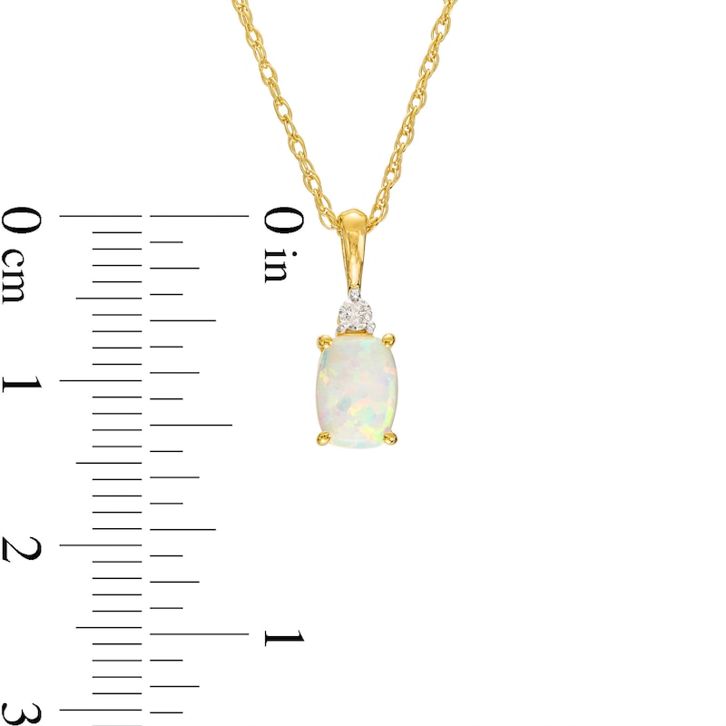 Main Image 3 of Cushion-Shaped Lab-Created Opal and 0.065 CT. T.W. Diamond Stacked Pendant and Drop Earrings Set in 10K Gold