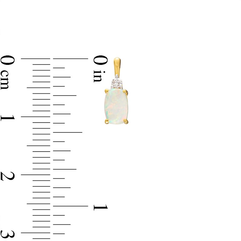 Main Image 4 of Cushion-Shaped Lab-Created Opal and 0.065 CT. T.W. Diamond Stacked Pendant and Drop Earrings Set in 10K Gold
