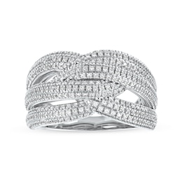 1.03 CT. T.W. Diamond Layered Criss Cross Ring in 10K White Gold