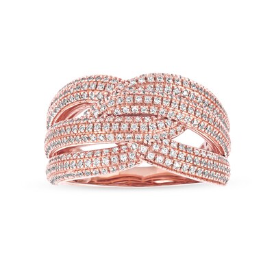 1.03 CT. T.W. Diamond Layered Criss Cross Ring in 10K Rose Gold