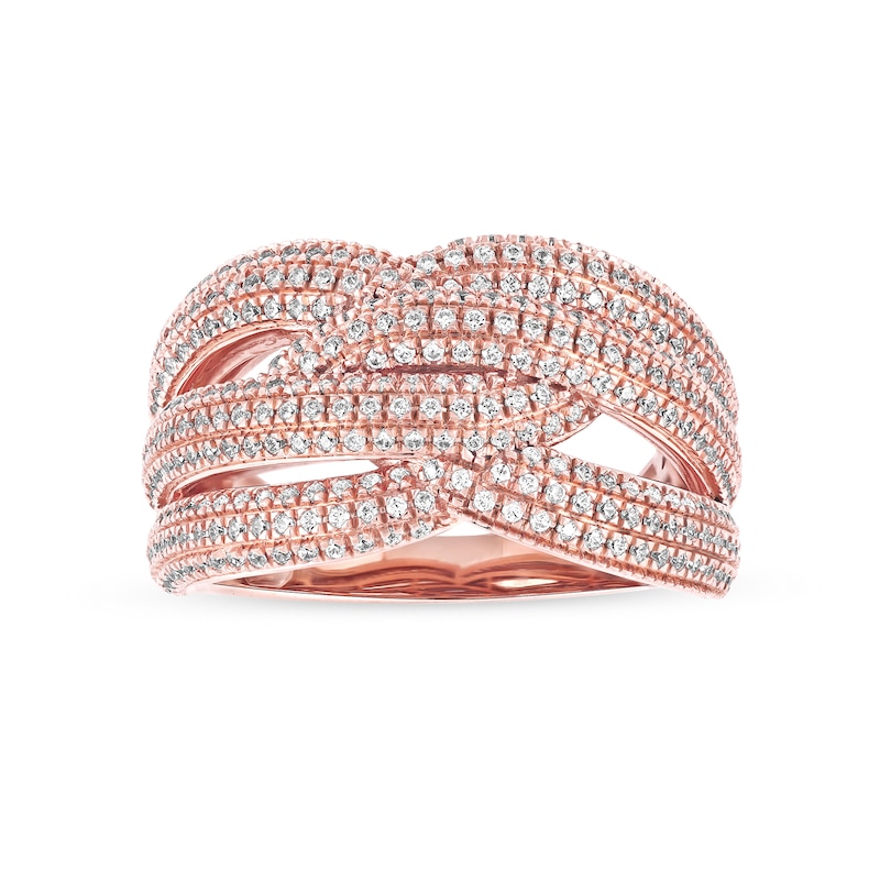 Main Image 1 of 1.03 CT. T.W. Diamond Layered Criss Cross Ring in 10K Rose Gold