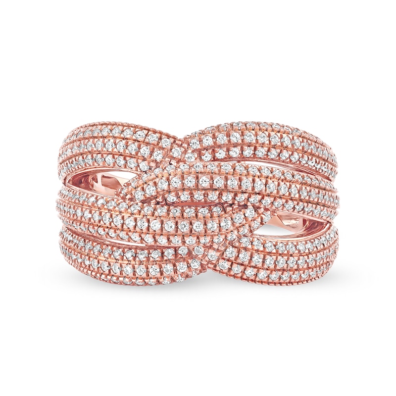 Main Image 3 of 1.03 CT. T.W. Diamond Layered Criss Cross Ring in 10K Rose Gold