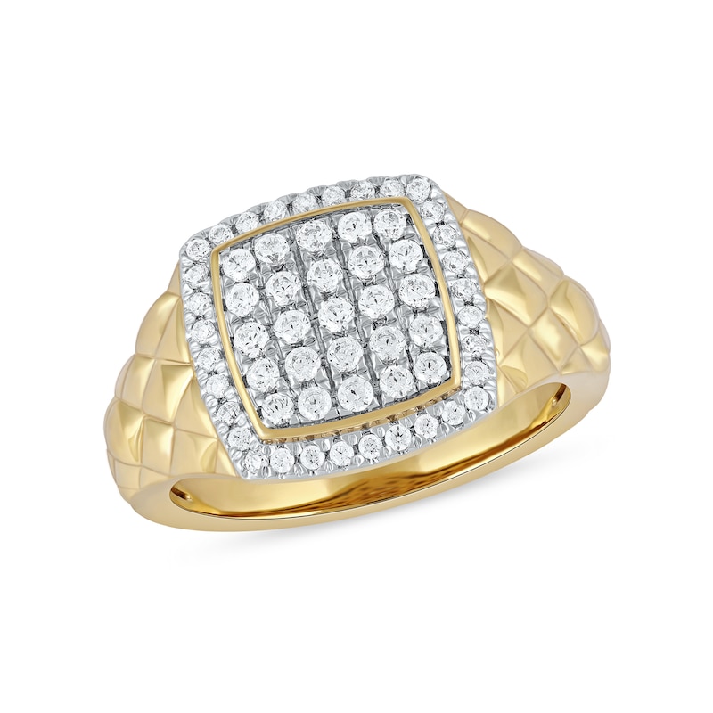 Main Image 1 of 0.50 CT. T.W. Cushion-Shaped Multi-Diamond Frame Quilted Shank Ring in 10K Gold