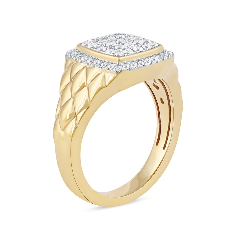 Main Image 2 of 0.50 CT. T.W. Cushion-Shaped Multi-Diamond Frame Quilted Shank Ring in 10K Gold