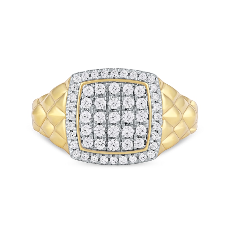 Main Image 3 of 0.50 CT. T.W. Cushion-Shaped Multi-Diamond Frame Quilted Shank Ring in 10K Gold