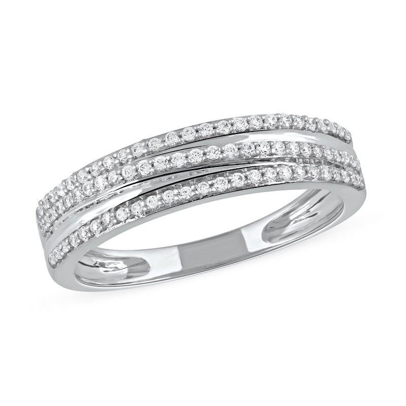 0.25 CT. T.W. Diamond Triple Row Crossover Band in 10K White Gold