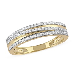 0.25 CT. T.W. Diamond Triple Row Crossover Band in 10K Gold
