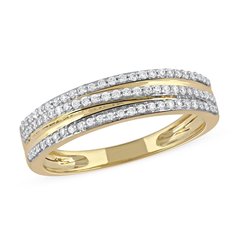 0.25 CT. T.W. Diamond Triple Row Crossover Band in 10K Gold