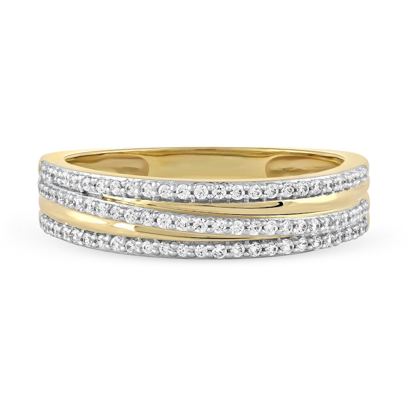 0.25 CT. T.W. Diamond Triple Row Crossover Band in 10K Gold