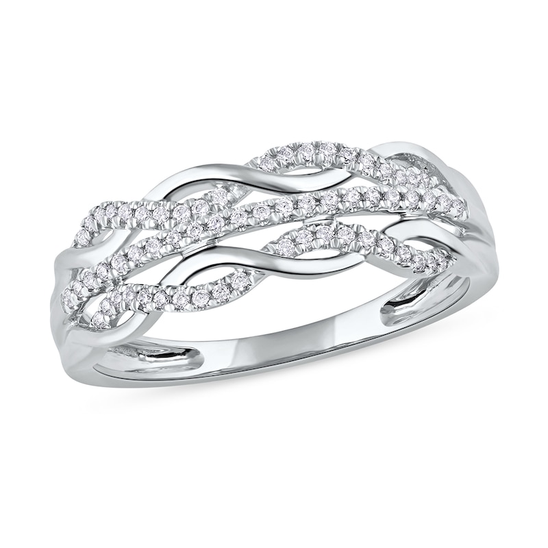 0.15 CT. T.W. Diamond Twist Multi-Row Ring in 10K White Gold