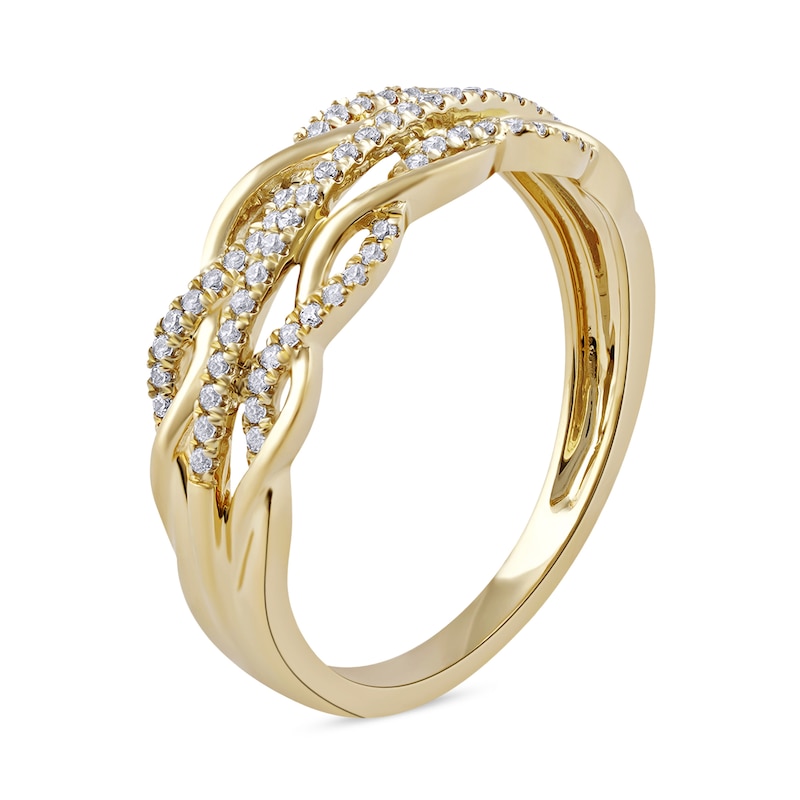 Main Image 2 of 0.15 CT. T.W. Diamond Twist Multi-Row Ring in 10K Gold