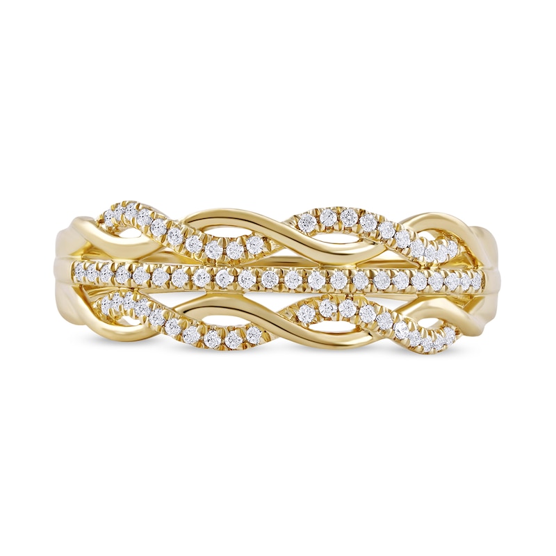 Main Image 3 of 0.15 CT. T.W. Diamond Twist Multi-Row Ring in 10K Gold