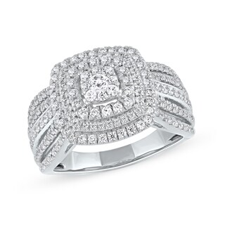 1.00 CT. T.W. Cushion-Shaped Multi-Diamond Triple Frame Ring in 10K Gold