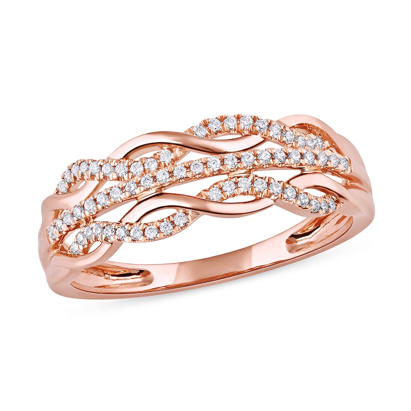 0.15 CT. T.W. Diamond Twist Multi-Row Ring in 10K Rose Gold|Peoples Jewellers