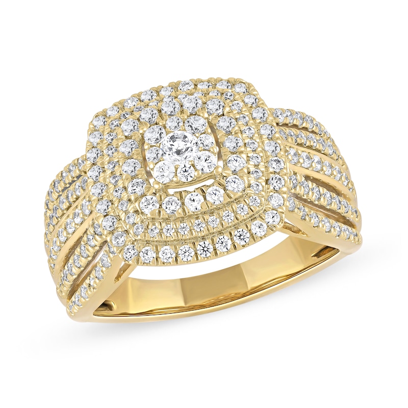 1.00 CT. T.W. Cushion-Shaped Multi-Diamond Triple Frame Ring in 10K Gold