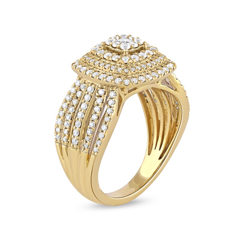 Main Image 2 of 1.00 CT. T.W. Cushion-Shaped Multi-Diamond Triple Frame Ring in 10K Gold