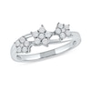 0.08 CT. T.W. Diamond Triple Flower Split Shank Ring in Sterling Silver