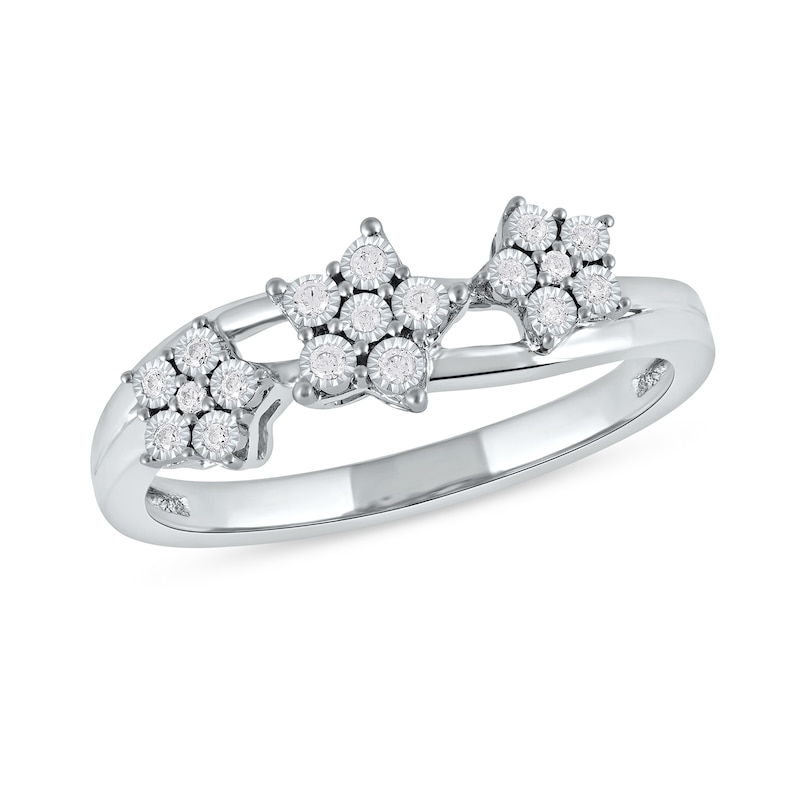 0.08 CT. T.W. Diamond Triple Flower Split Shank Ring in Sterling Silver|Peoples Jewellers