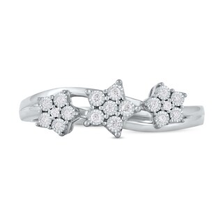 0.08 CT. T.W. Diamond Triple Flower Split Shank Ring in Sterling Silver
