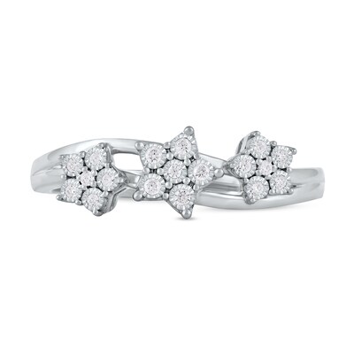 0.08 CT. T.W. Diamond Triple Flower Split Shank Ring in Sterling Silver