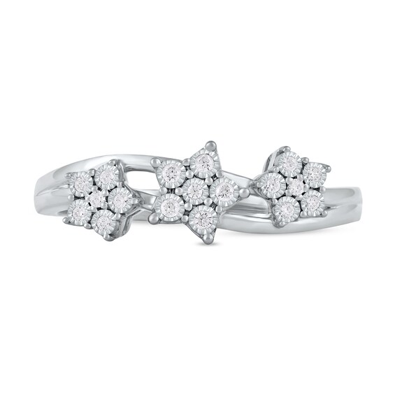 0.08 CT. T.W. Diamond Triple Flower Split Shank Ring in Sterling Silver