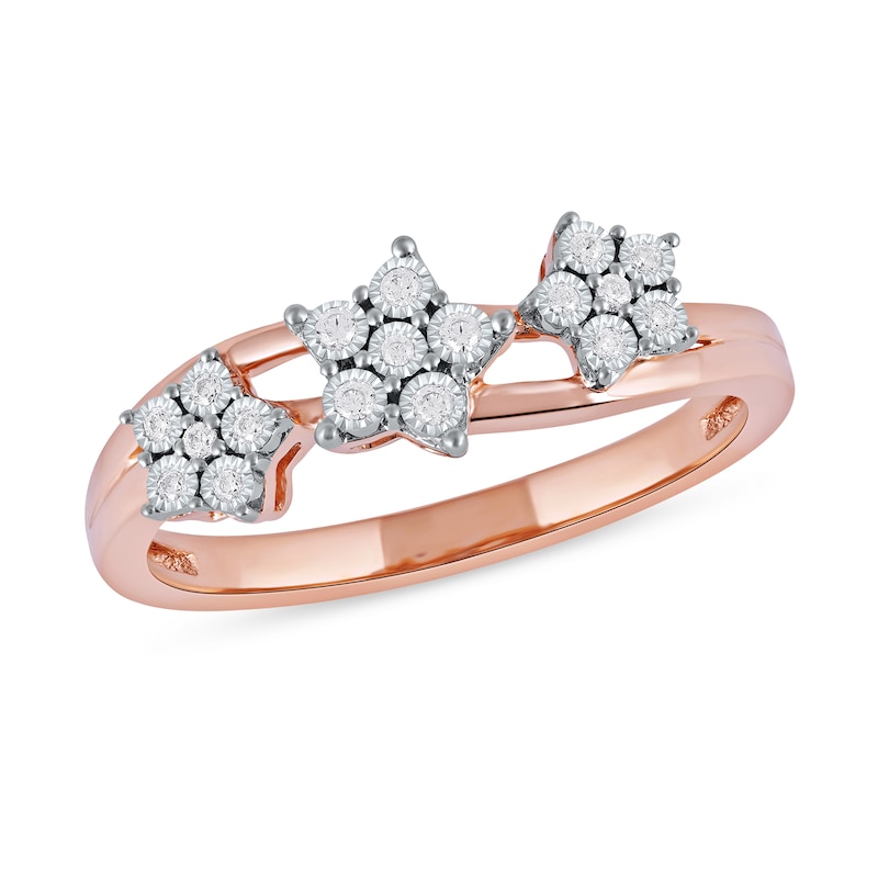 0.08 CT. T.W. Diamond Triple Flower Split Shank Ring in Sterling Silver with 14K Rose Gold Plate