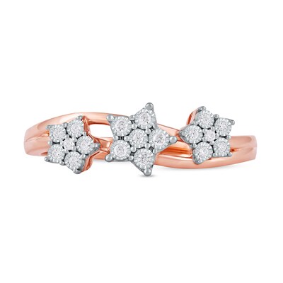 0.08 CT. T.W. Diamond Triple Flower Split Shank Ring in Sterling Silver with 14K Rose Gold Plate