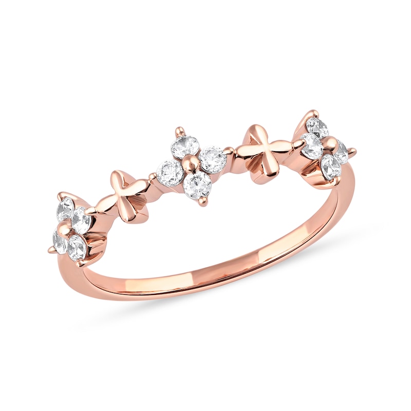 0.33 CT. T.W. Diamond Alternating Clover Ring in 10K Rose Gold