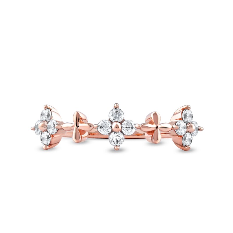 0.33 CT. T.W. Diamond Alternating Clover Ring in 10K Rose Gold