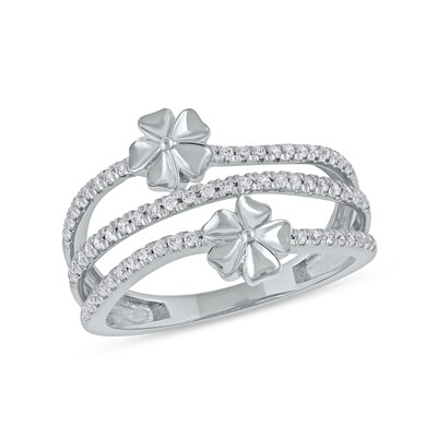 0.33 CT. T.W. Diamond Double Flower Triple Row Ring in 10K Gold