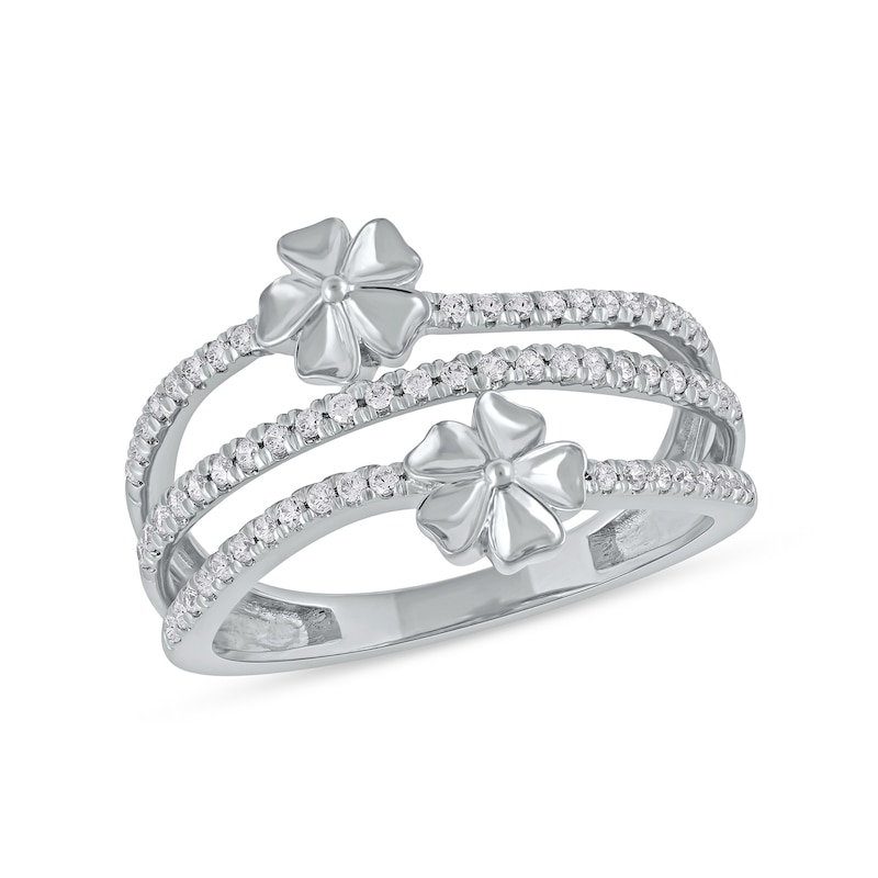 0.33 CT. T.W. Diamond Double Flower Triple Row Ring in 10K White Gold|Peoples Jewellers