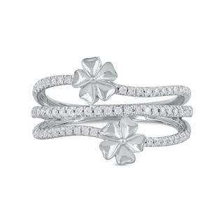 0.33 CT. T.W. Diamond Double Flower Triple Row Ring in 10K Gold