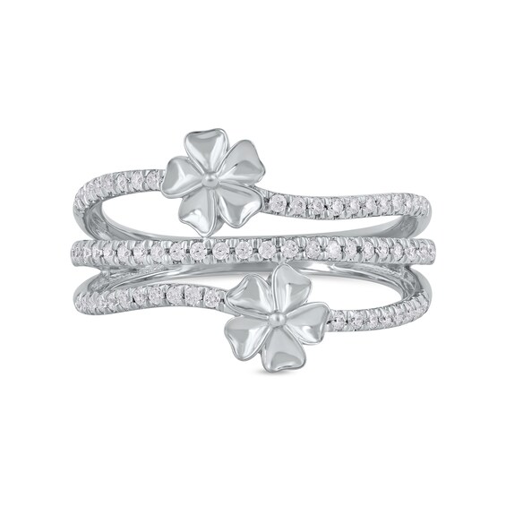 0.33 CT. T.W. Diamond Double Flower Triple Row Ring in 10K Gold