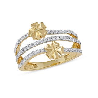 0.33 CT. T.W. Diamond Double Flower Triple Row Ring in 10K Gold