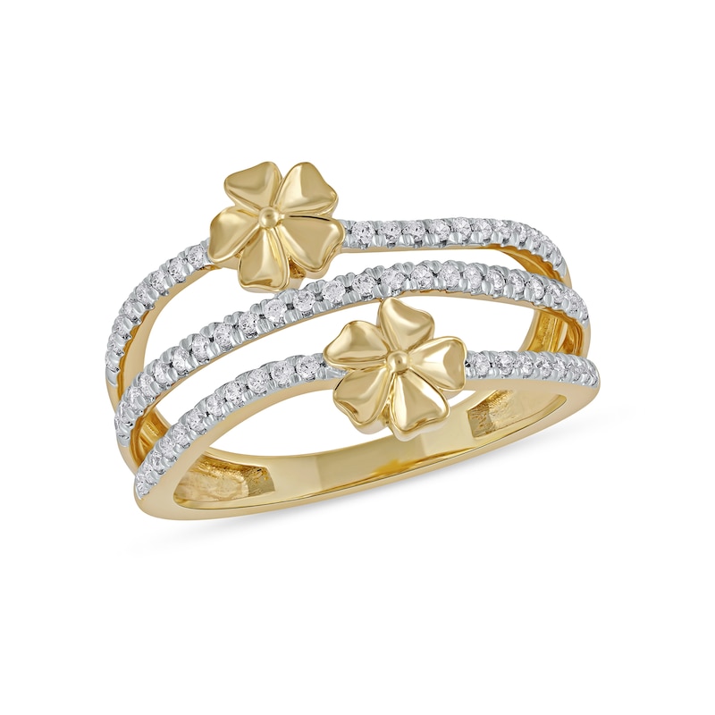 0.33 CT. T.W. Diamond Double Flower Triple Row Ring in 10K Gold