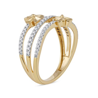 0.33 CT. T.W. Diamond Double Flower Triple Row Ring in 10K Gold